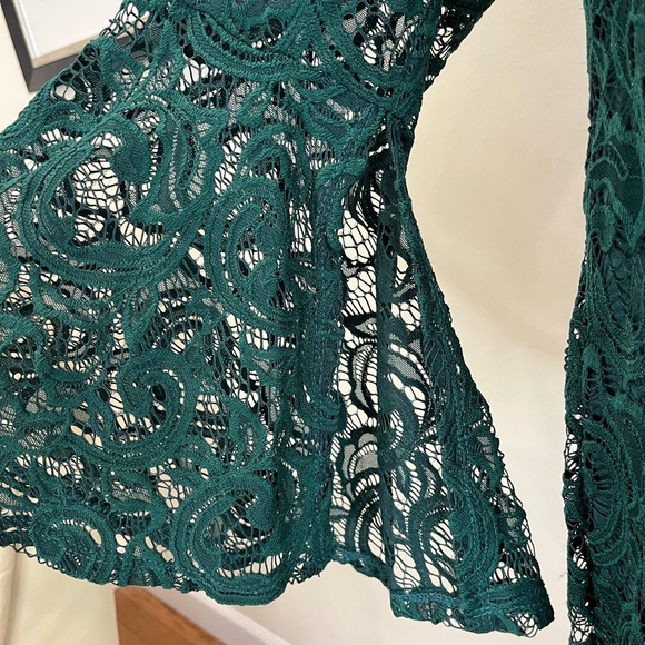 Lane Bryant Lace Midi Shift Dress Forest Green Statement Sleeves Size 20 - Picture 3 of 11